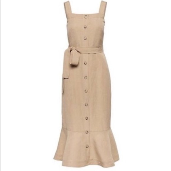 Banana Republic Linen Blend Button Down Beige Midi Dress - Picture 1 of 8